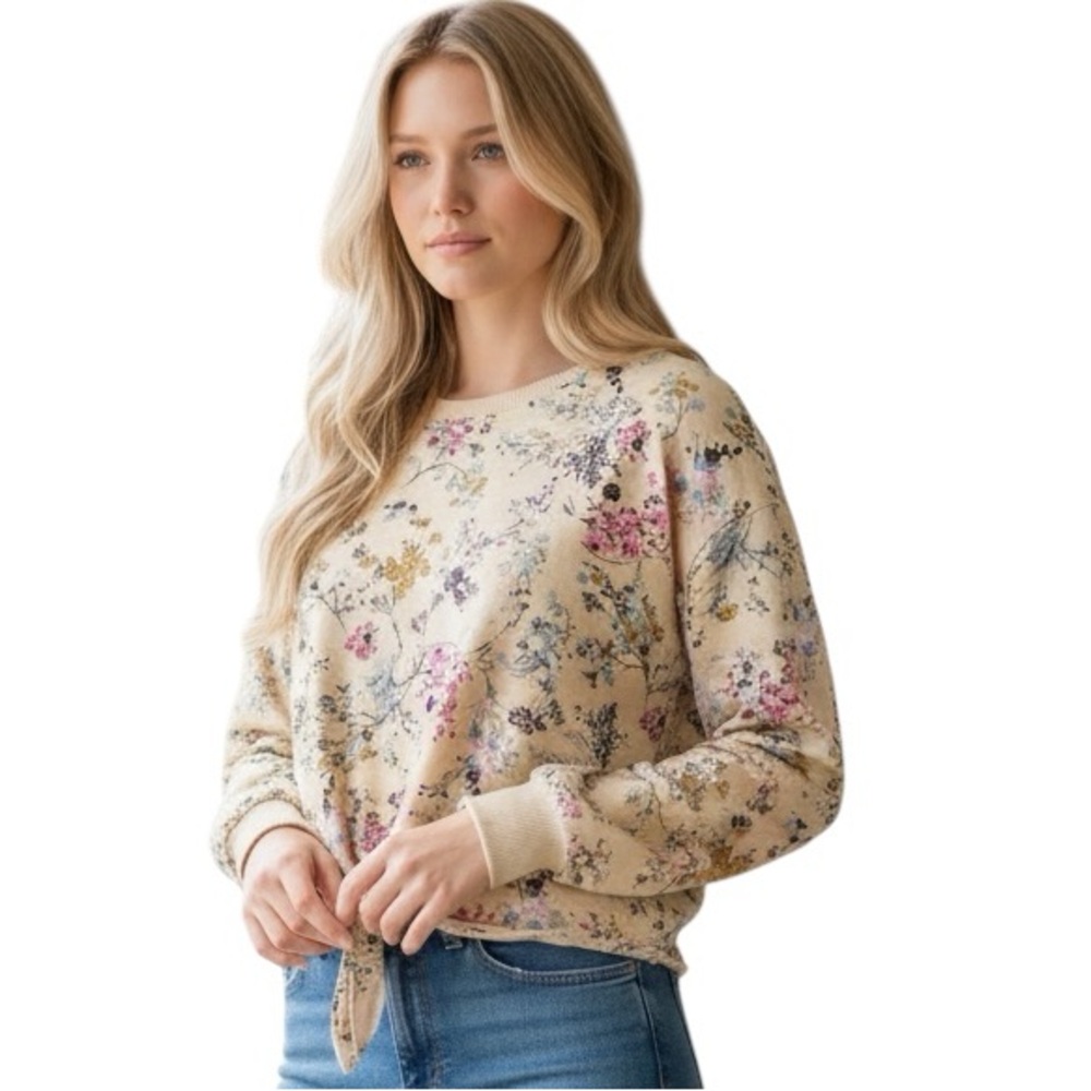 cinq a sept 5-7 Parker Sakura cottage prairie yellow pink floral Tie-Front Top S